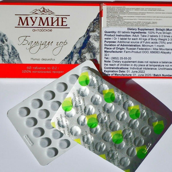 Mumijo Shilajit Tabletten (100% Rein) 60 Stück á 200 mg (0,2 g) Zertifiziert